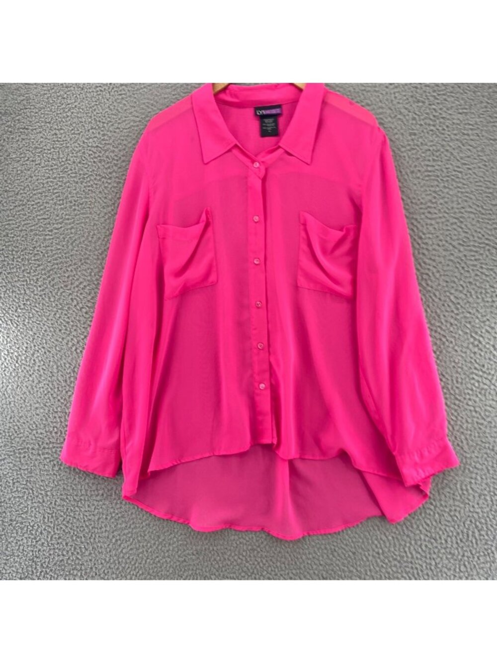 LYS Love Your Style Blouse Womens 1X Pink Chiffon Long Roll Tab Sleeve Button Up